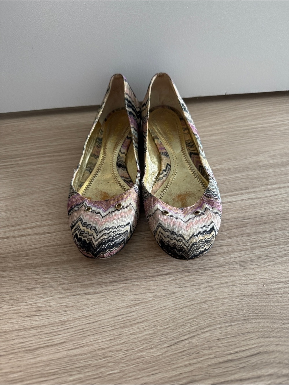 Missoni Multicolor Chevron Ballet Flats in Pink, Black & Cream